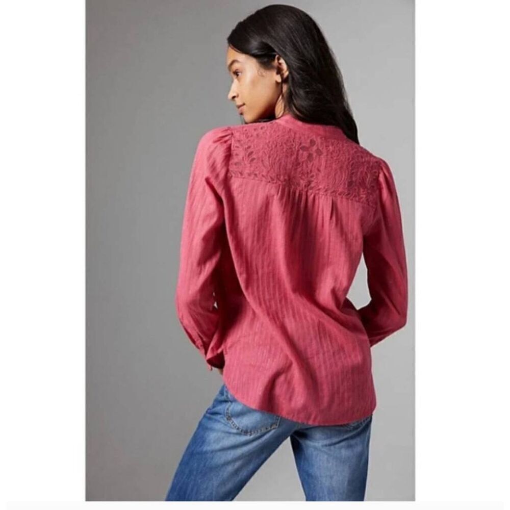 Anthropologie pilcro womens Sz 4 pink metallic button down the Victoria top